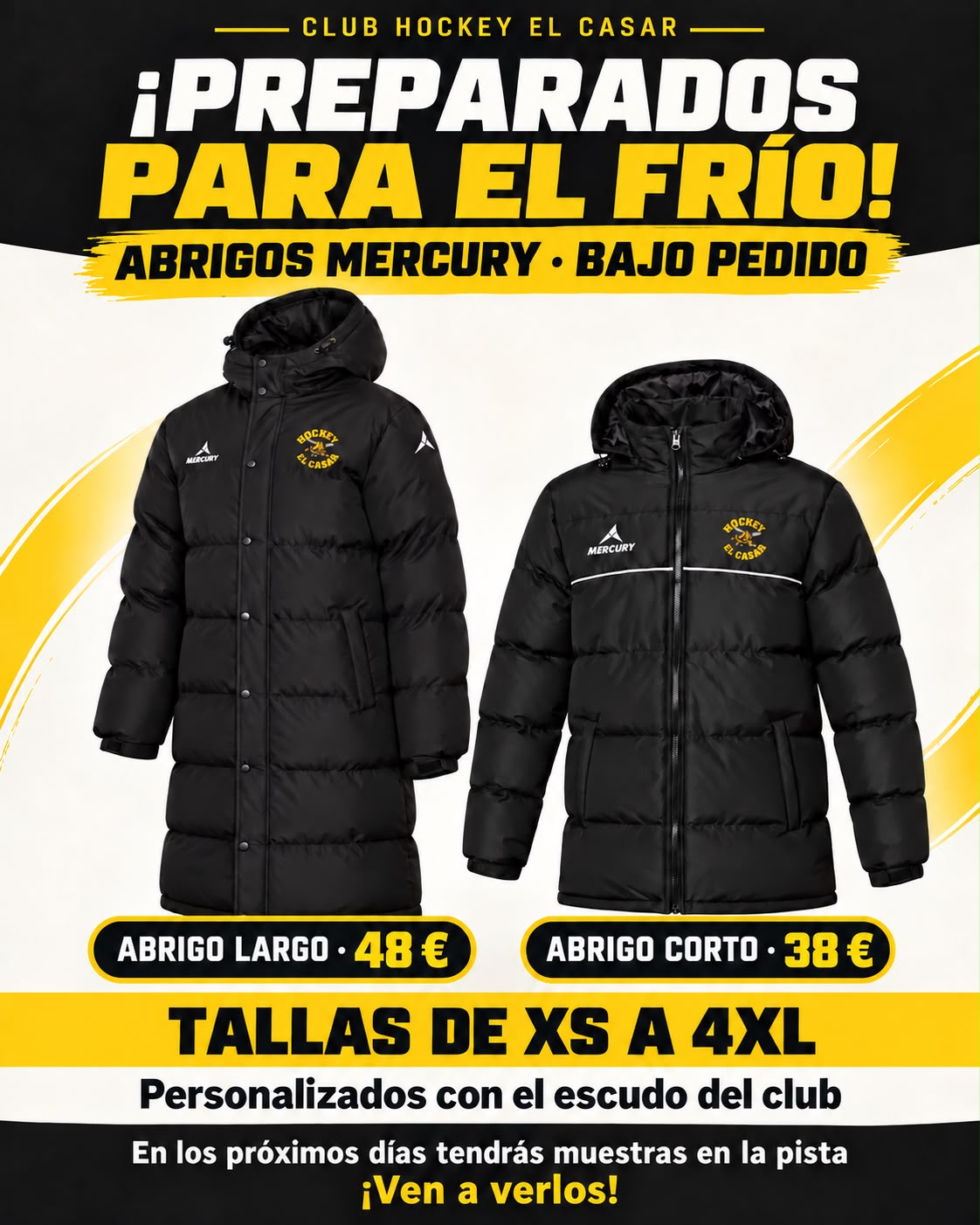 Abrigos corto y largo del Club Hockey El Casar con el escudo del club